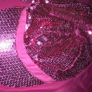 A hot pink sequence hat